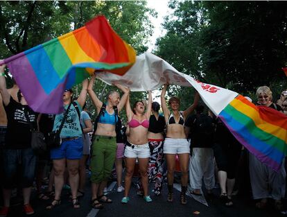 Un grupo de lesbianas celebra el Orgullo Gay en Madrid, en 2013.