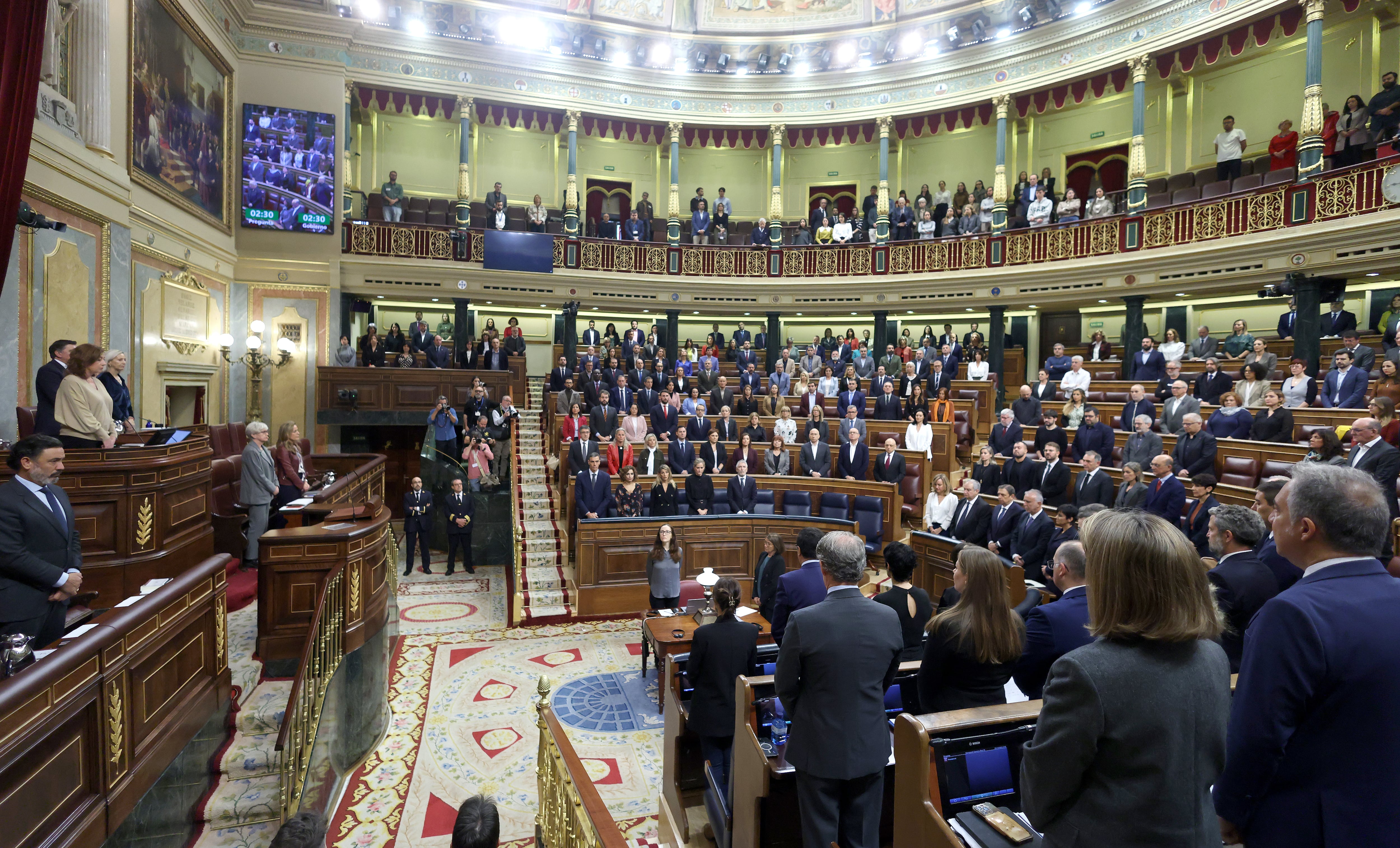 Minuto de silencio en honor a las víctimas de la dana en el primer aniversario de la tragedia, este miércoles en el Congreso.
