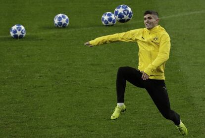 Pulisic, en un entrenamiento con el Dortmund