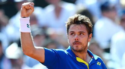 Wawrinka celebra un punto durante el partido contra Murray.