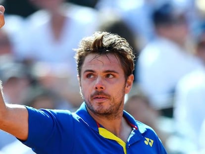 Wawrinka celebra un punto durante el partido contra Murray.