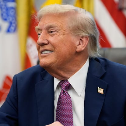 President Donald Trump smiles as he speaks in the Oval Office of the White House, Friday, Sept. 5, 2025, in Washington. (AP Photo/Alex Brandon)