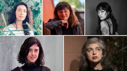 Las escritoras Fernanda Trías, Joana Marcús, Clyo Mendoza, Irene Vallejo y Mariana Enríquez