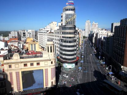 La Gran Vía, cortada al tráfico, este domingo 18 de septiembre.