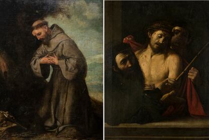 A la izquierda, San Francisco de Asís, de Alonso Cano. A la derecha, el eccehomo que la casa Ansorena de Madrid iba a subastar. OLMO CALVO / ANSORENA