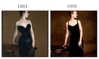 Steven Meisel recre en 1999 el cuadro Madame X de John Singer Sargent (1884) para el Vogue de EE UU. No fue el nico, tal y como apunta Lilah Ramzi en su blog, Julianne Moore tambin fue fotografiada imitando a la pintura bajo el objetivo de Peter Lindbergh en el nmero de mayo del Harper's Bazaar de EE UU de 2008.