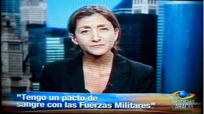 Ingrid Betancourt, en una imagen tomada de la televisión durante su entrevista en Caracol.