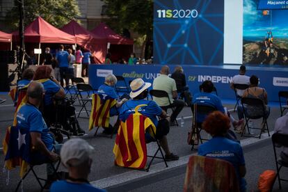 Acto central de la Asamblea Nacional Catalana, en la plaza Letamendi de Barcelona en la Diada de 2020.