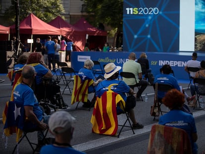 Acto central de la Asamblea Nacional Catalana, en la plaza Letamendi de Barcelona en la Diada de 2020.