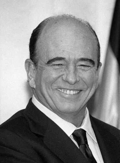 Emilio Botín, presidente do Banco Santander, durante a apresentação da fusão da entidade com o Central Hispano em 1999.