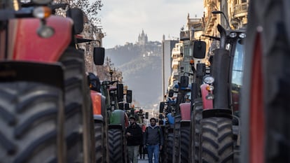 Tractores este miércoles en el centro de Barcelona.