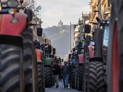 Tractores este miércoles en el centro de Barcelona.