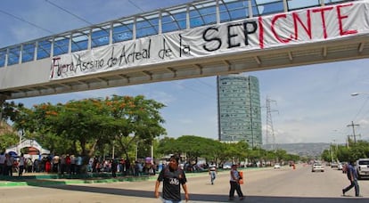 Un mensaje de la CNTE en Tuxtla Gutiérrez (Chiapas).