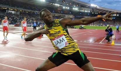 Ussain Bolt celebra una de sus victorias en los juegos de la Commonwealth, el a&ntilde;o apsado en Glasgow.
