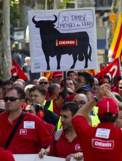 Protesta de los trabajadores de Derbi, el año pasado.