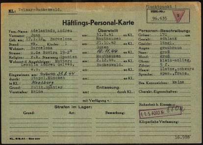 File of the Spanish prisoner Juan Andreu Adelantado in Mauthausen.