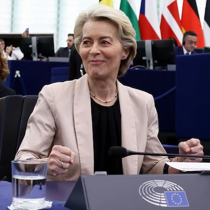 European Commission President Ursula von der Leyen reacts following the European Parliament's vote to approve the new European Commission, in Strasbourg, France November 27, 2024. REUTERS/Yves Herman