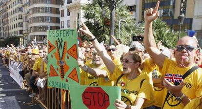 Una de las protestas en Valencia contra el ERE de los trabajadores de Ferrocarrils. 