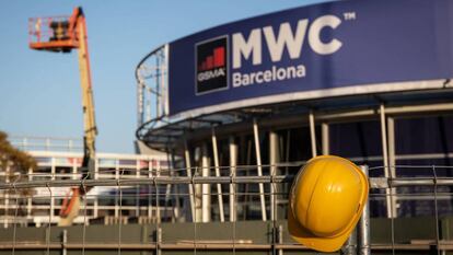 Recinto del Mobile World Congress (MWC) de Barcelona durante el desmantelamiento de las instalaciones.