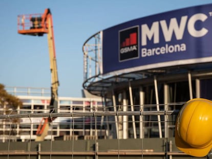 Recinto del Mobile World Congress (MWC) de Barcelona durante el desmantelamiento de las instalaciones. 
