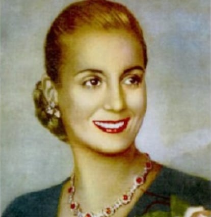 Eva Perón, con el el collar de rubíes birmanos regalo de Franco.