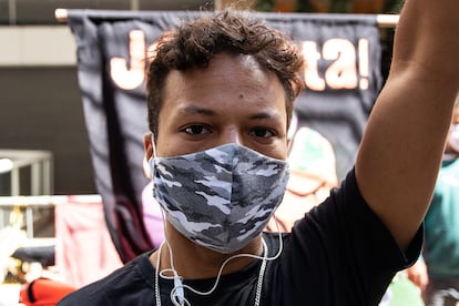 João Pedro Campos, 29 anos, motoentregador participa em São Paulo do breque dos apps.