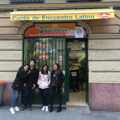 Laura and friends from Mexico outside ‘Intertropico,’ a shop that imports food and products from all of Latin America.