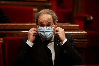 El presidente de la Generalitat, Quim Torra, durante la sesión de control en el Parlament