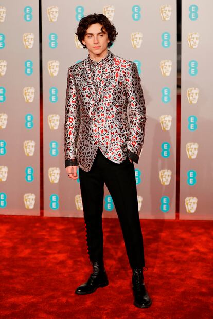 Timothee Chalamet, nominado a mejor actor de reparto por Beautiful Boy, vestido por Haider Ackermann.