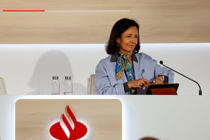 ana Botín, presidenta de Banco Santander, el miércoles durante la presentación de los resultados anuales de la entidad, en Boadilla del Monte (Madrid).