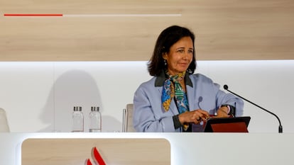 ana Botín, presidenta de Banco Santander, el miércoles durante la presentación de los resultados anuales de la entidad, en Boadilla del Monte (Madrid).