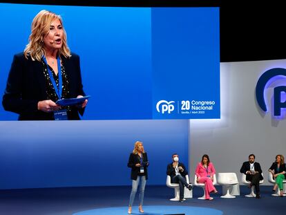 La presidenta del Partido Popular en Navarra, Ana Beltrán, durante su intervención el pasado viernes en el congreso del PP en Sevilla.