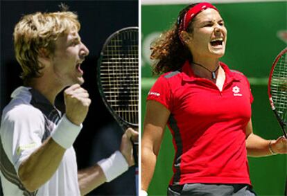 Juan Carlos Ferrero y Virginia Ruano, felices tras sus triunfos, ayer, en los octavos de final.