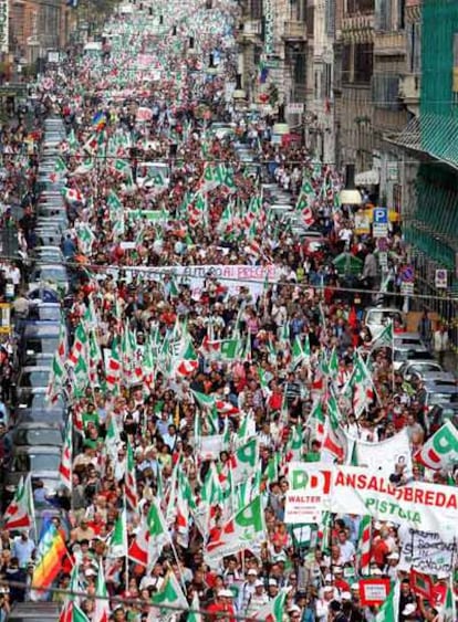 Manifestación del Partido Democrático, ayer en el centro de Roma.