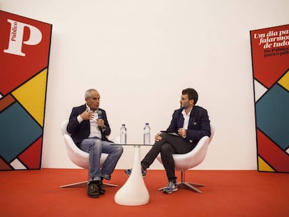 Antonio Ca&ntilde;o, en Lisboa con el director del peri&oacute;dico portugu&eacute;s &#039;Publico&#039;, David Dinis.