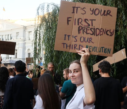 Daria Chekalova, una manifestante en Kiev, el 23 de julio.