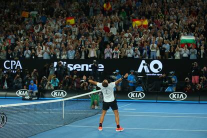 Rafa Nadal celebra su pase a la final del Open de Australia.