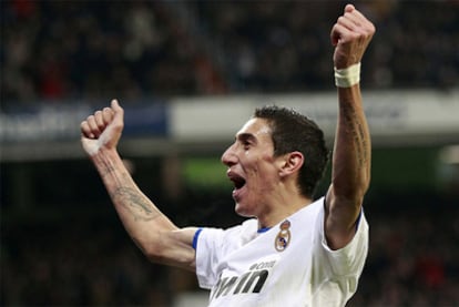 Di María celebra el gol de la victoria del Real Madrid.