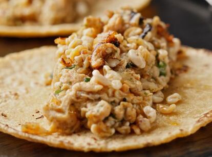 Taco de escamoles, del restaurante Punto MX (Madrid).