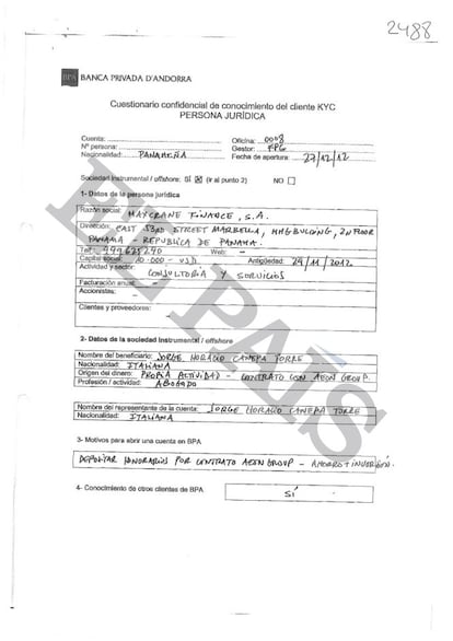 Cuestionario de confidencialidad en la BPA del abogado Jorge Horacio Canepa Torre.