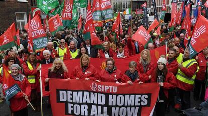 Manifestación por el derecho a la vivienda, el pasado 3 de octubre en Dublín (Irlanda).