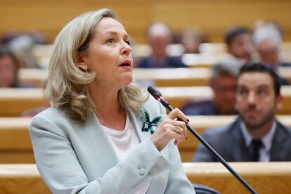 La vicepresidenta y ministra de Economía, Nadia Calviño, este martes en Madrid.