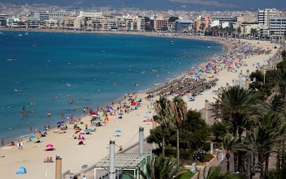 Arenal Beach in Palma de Mallorca in August 2020.