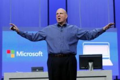 Steve Ballmer, consejero delegado de Microsoft, durante la conferencia para desarrolladores de la compa&ntilde;&iacute;a.