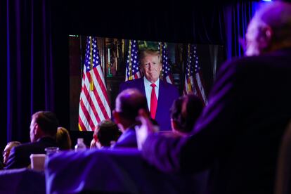 Donald Trump hablaba por videoconferencia en un evento del Partido Republicano en Las Vegas, Nevada, el 19 de noviembre.