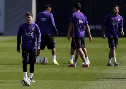 Messi, durante el entrenamiento del Barcelona