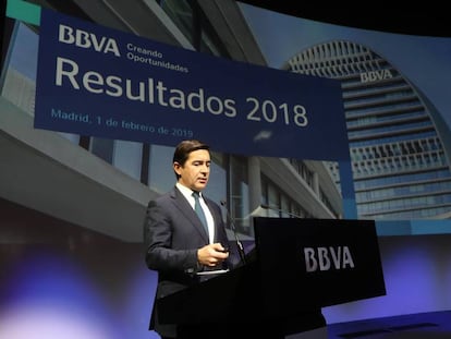 Carlos Torres, en la presentación de resultados del BBVA del año 2018.
