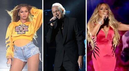 Beyoncé en Coachella en abril de 2018; Bertin Osborne en Barcelona en enero de 2017; y Mariah Carey en Los Ángeles en octubre de 2018