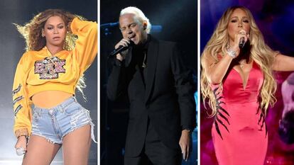 Beyoncé en Coachella en abril de 2018; Bertin Osborne en Barcelona en enero de 2017; y Mariah Carey en Los Ángeles en octubre de 2018