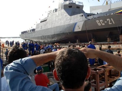 Botadura del buque venezolano de vigilancia del litoral Guaicamacuto en los astilleros de Navantia en San Fernando en 2008.